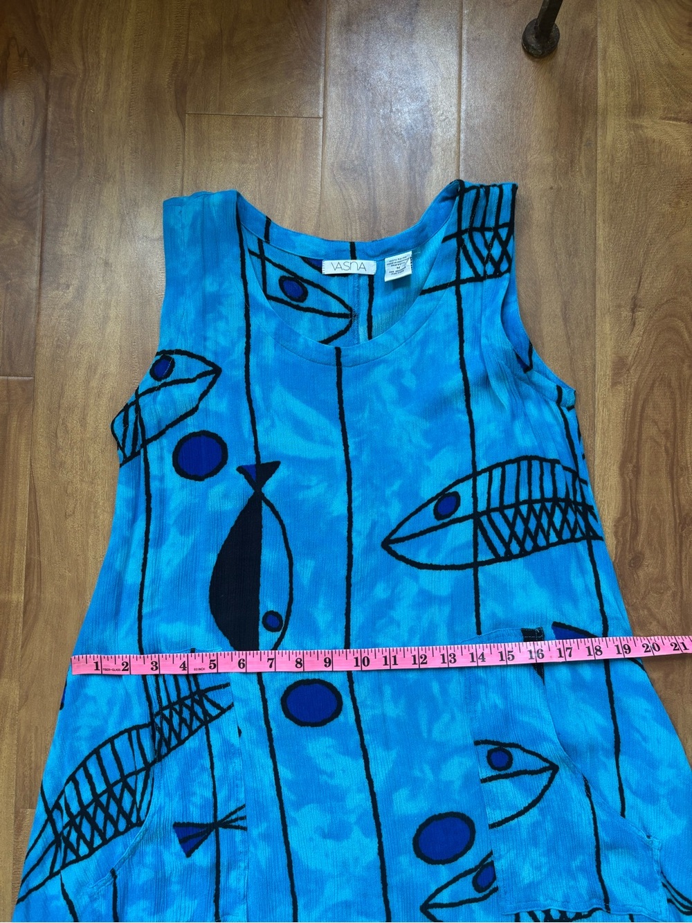 Vintage Bright Blue Sleeveless Maxi Dress with Fish Print - Picture 7 of 11
